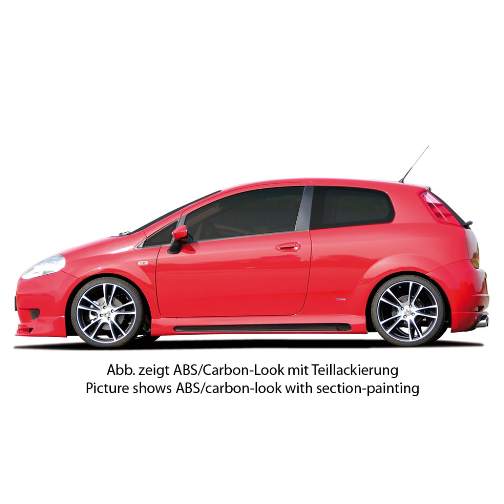 Rieger boční práh mont. strana levá pro Fiat Grande Punto 199 3-dvéř., 5-dvéř., r.v. 10/05-, plast ABS s povrchovou úpravou Carbon-Look, s prolisem a výřezem