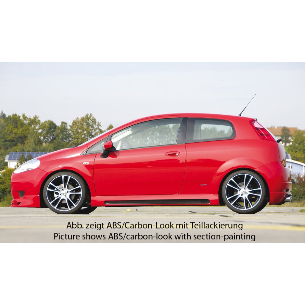 Rieger boční práh mont. strana levá pro Fiat Grande Punto 199 3-dvéř., 5-dvéř., r.v. 10/05-, plast ABS s povrchovou úpravou Carbon-Look, s prolisem a výřezem