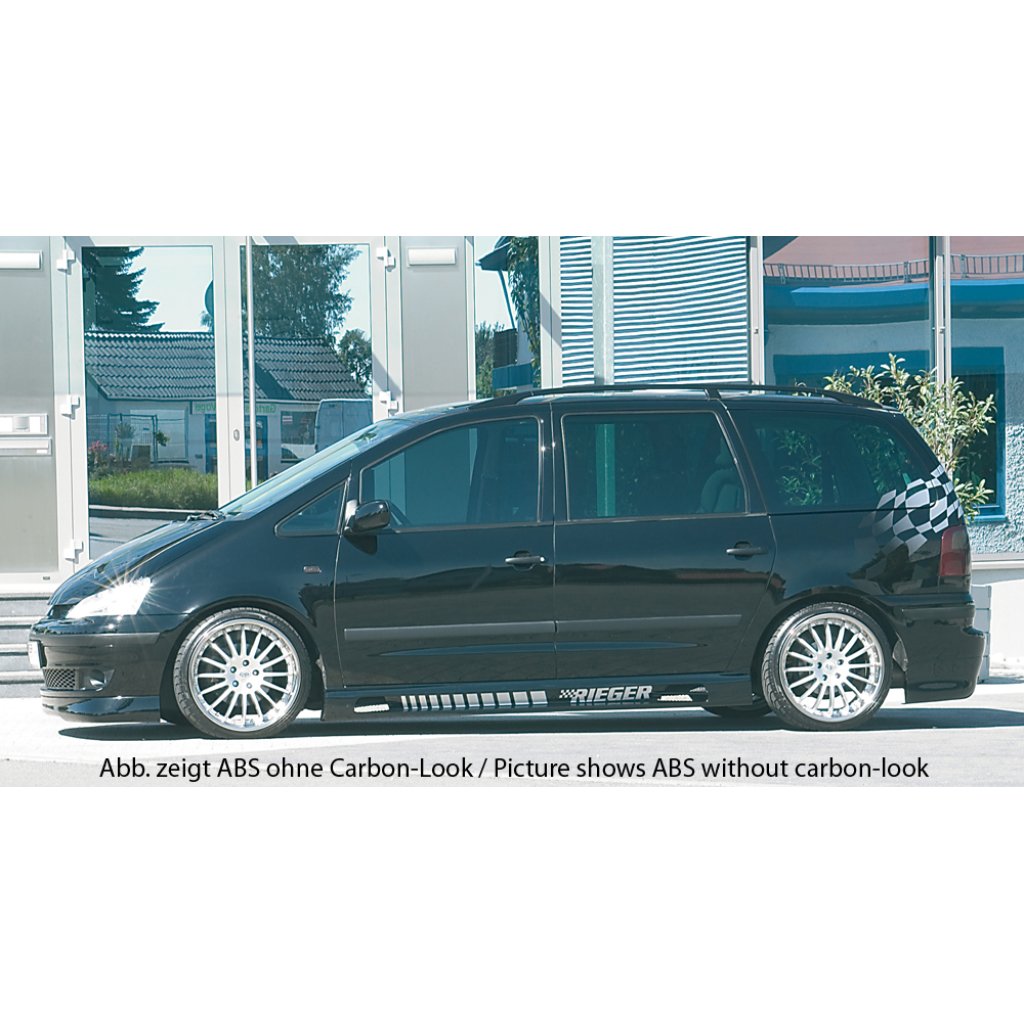 Rieger boční práh mont. strana levá pro Ford Galaxy WGR van (model od r.v. 2000), r.v. 04/00-, plast ABS s povrchovou úpravou Carbon-Look, s prolisem, s prolisem a dvěma výřezy