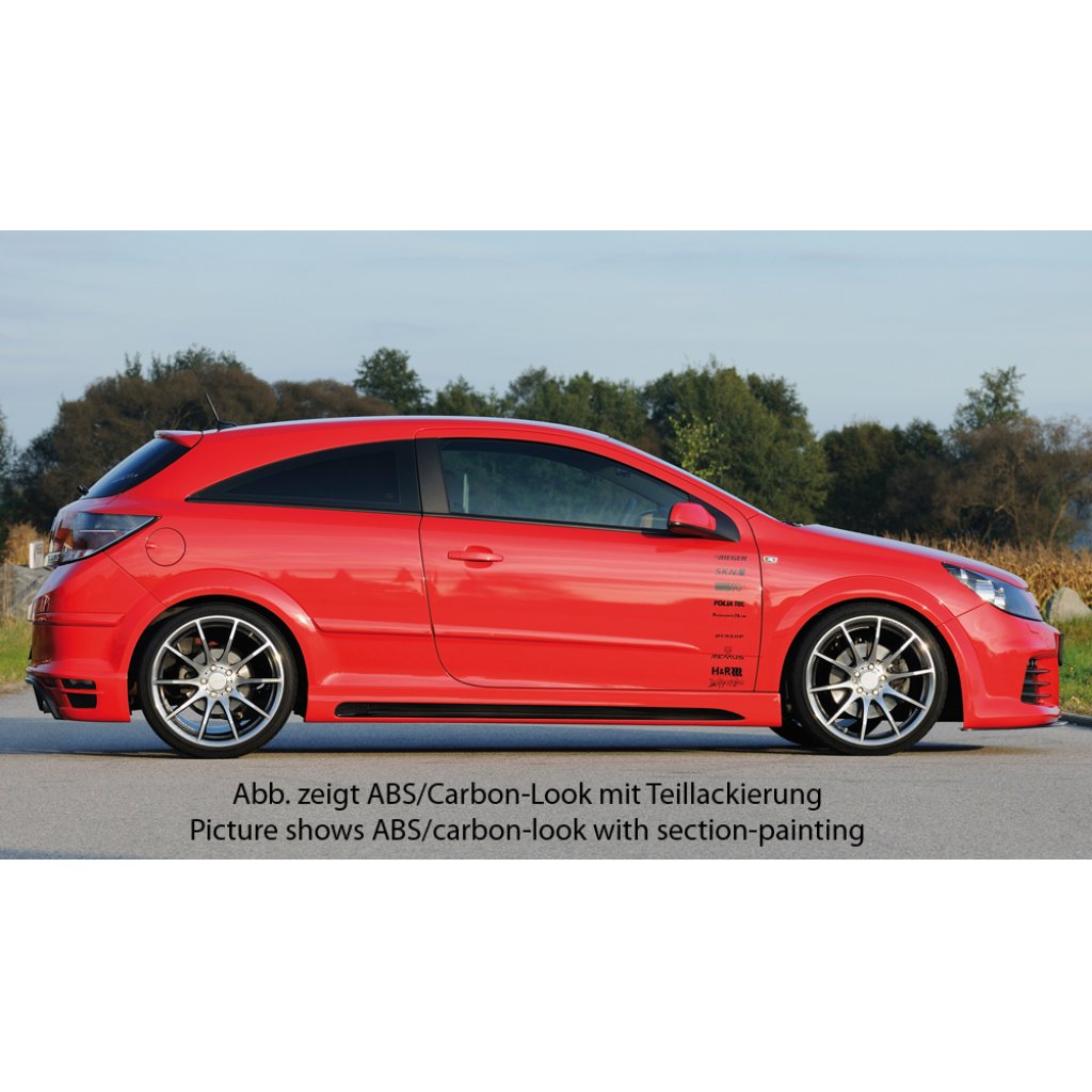 Rieger boční práh mont. strana levá pro Opel Astra H GTC, Twin-Top 3-dvéř., kabriolet, plast ABS s povrchovou úpravou Carbon-Look, s prolisem a výřezem