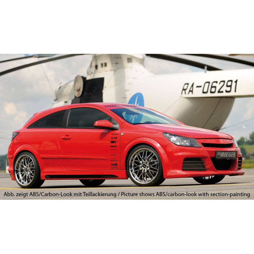 Rieger boční práh mont. strana levá pro Opel Astra H GTC, Twin-Top 3-dvéř., kabriolet, plast ABS s povrchovou úpravou Carbon-Look, s prolisem a výřezem