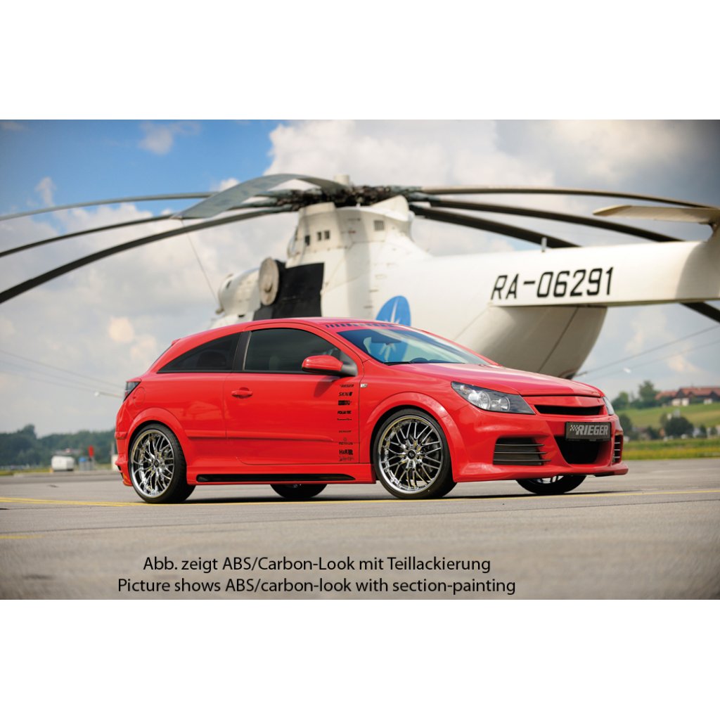 Rieger boční práh mont. strana levá pro Opel Astra H GTC, Twin-Top 3-dvéř., kabriolet, plast ABS s povrchovou úpravou Carbon-Look, s prolisem a výřezem