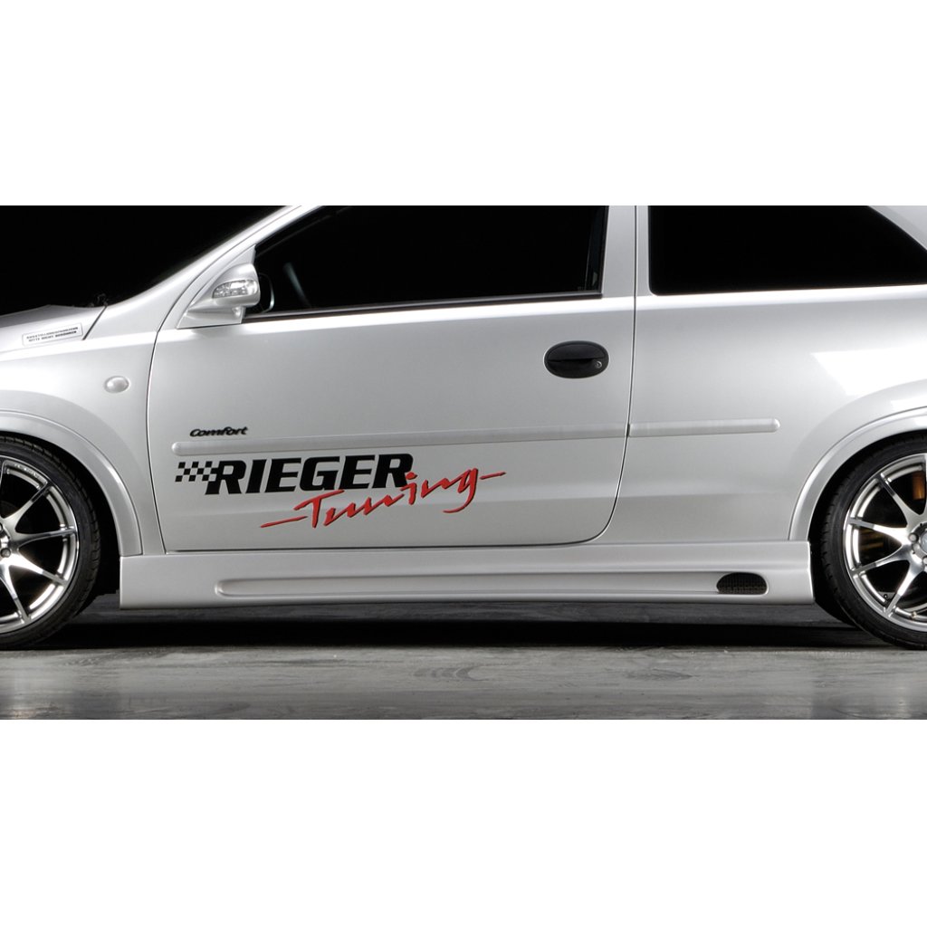 Rieger boční práh mont. strana levá pro Opel Corsa C 3-dvéř. vč. faceliftu, r.v. 06/03-, 09/00-05/03, plast ABS bez povrchové úpravy, s prolisem a výřezem
