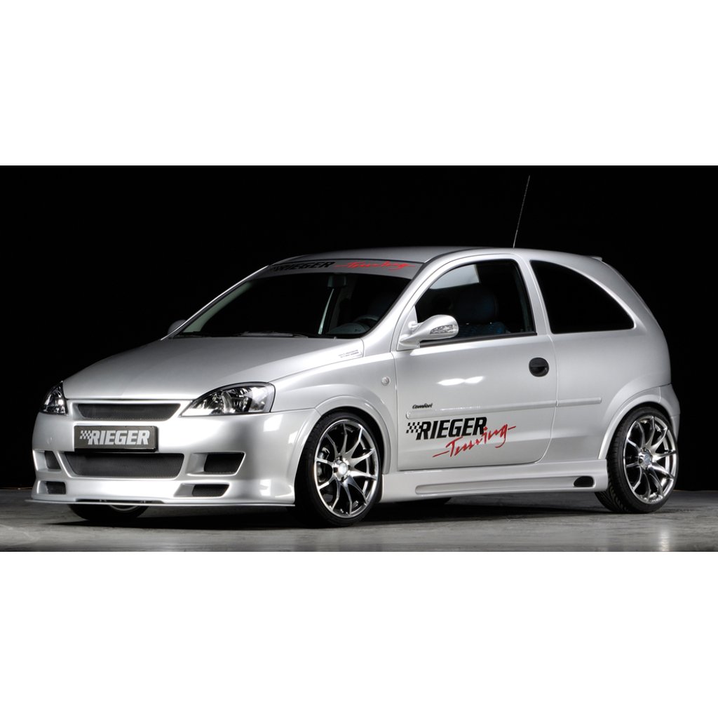 Rieger boční práh mont. strana levá pro Opel Corsa C 3-dvéř. vč. faceliftu, r.v. 06/03-, 09/00-05/03, plast ABS bez povrchové úpravy, s prolisem a výřezem