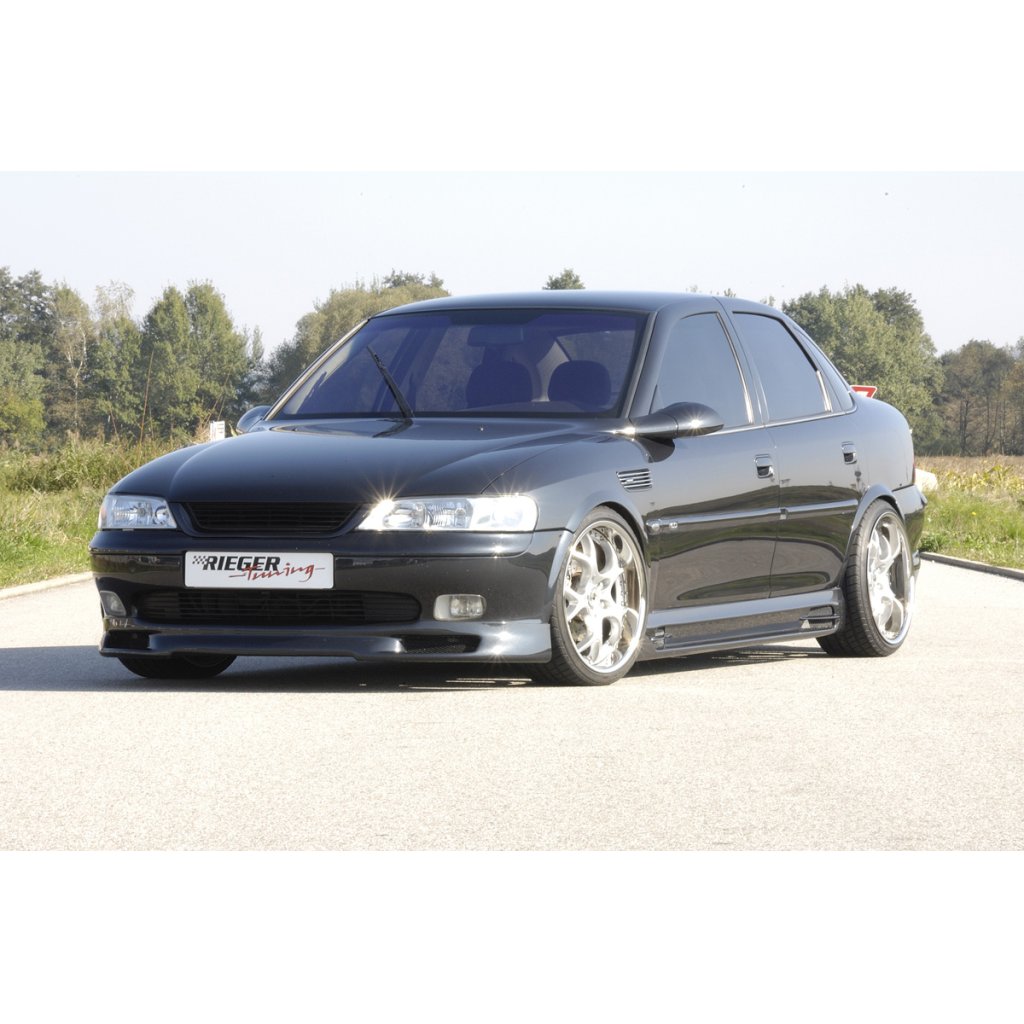 Rieger boční práh mont. strana levá pro Opel Vectra B caravan, hatchback, notchback, plast ABS bez povrchové úpravy, s prolisem, s prolisem a dvěma výřezy