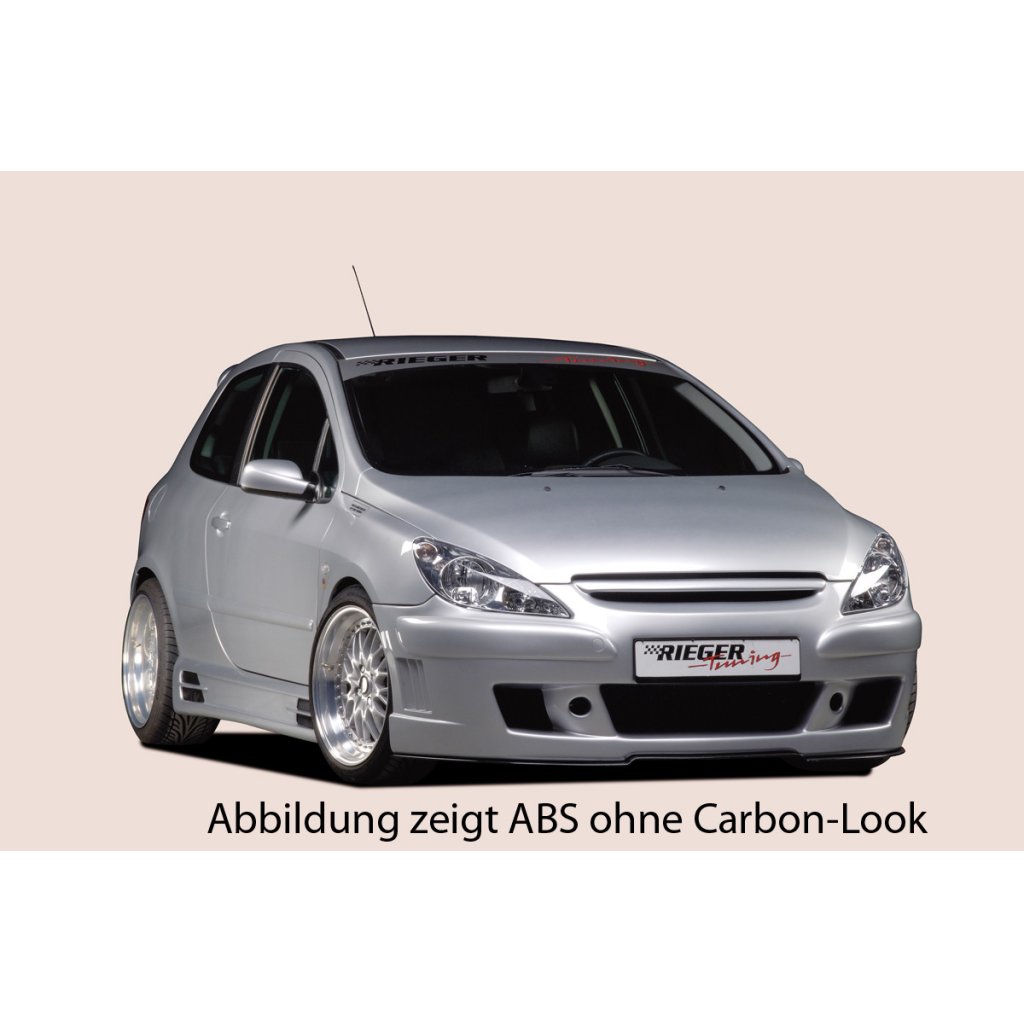 Rieger boční práh mont. strana levá pro Peugeot 307 convertible CC, sedan vč. faceliftu, r.v. 04/01-04/05, 05-05-, plast ABS s povrchovou úpravou Carbon-Look, s prolisem, s prolisem a dvěma výřezy