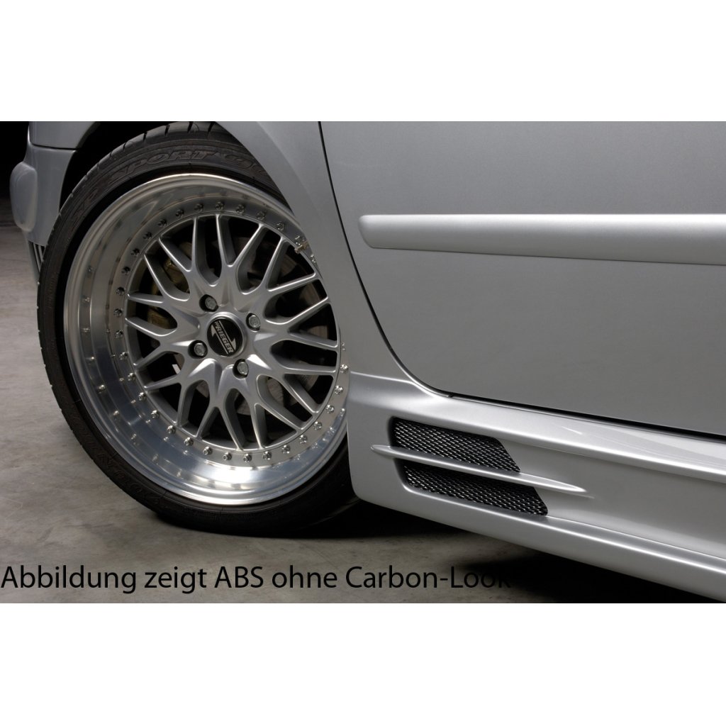 Rieger boční práh mont. strana levá pro Peugeot 307 convertible CC, sedan vč. faceliftu, r.v. 04/01-04/05, 05-05-, plast ABS s povrchovou úpravou Carbon-Look, s prolisem, s prolisem a dvěma výřezy
