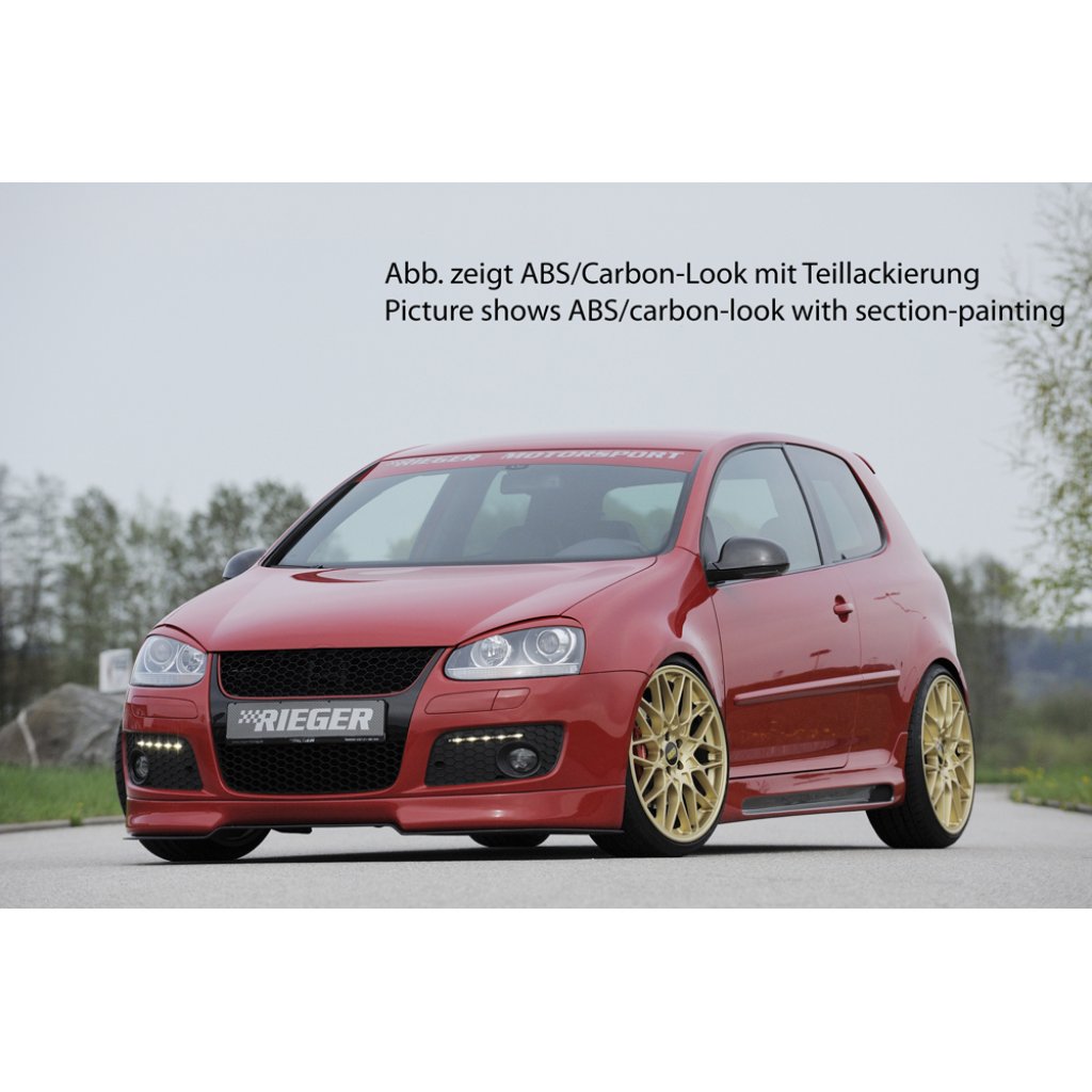 Rieger boční práh mont. strana levá pro Volkswagen Golf 5 1K 3-dvéř., GTI, R32, plast ABS s povrchovou úpravou Carbon-Look, s prolisem a výřezem