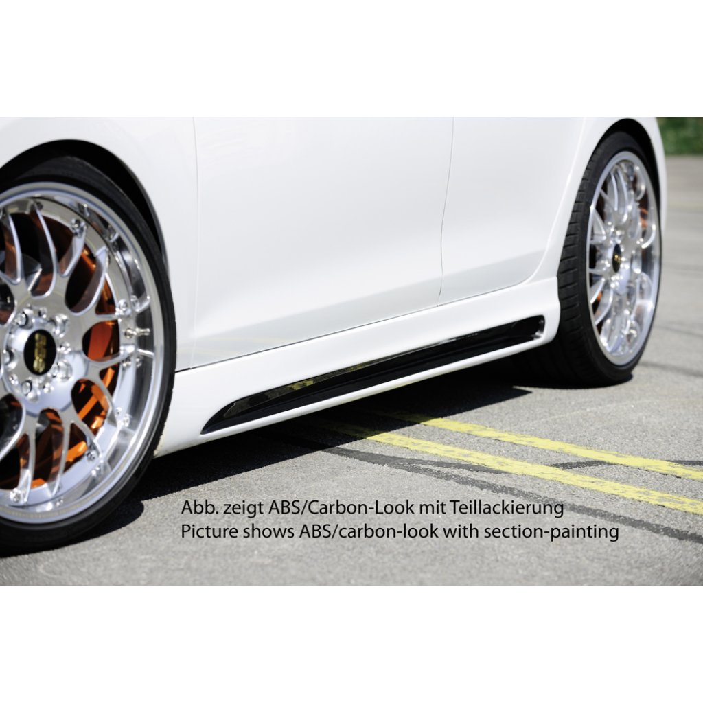 Rieger boční práh mont. strana levá pro Volkswagen Golf 6 vč. GTD, GTI 3-dvéř., 5-dvéř., kabriolet, variant, plast ABS s povrchovou úpravou Carbon-Look, s prolisem a výřezem