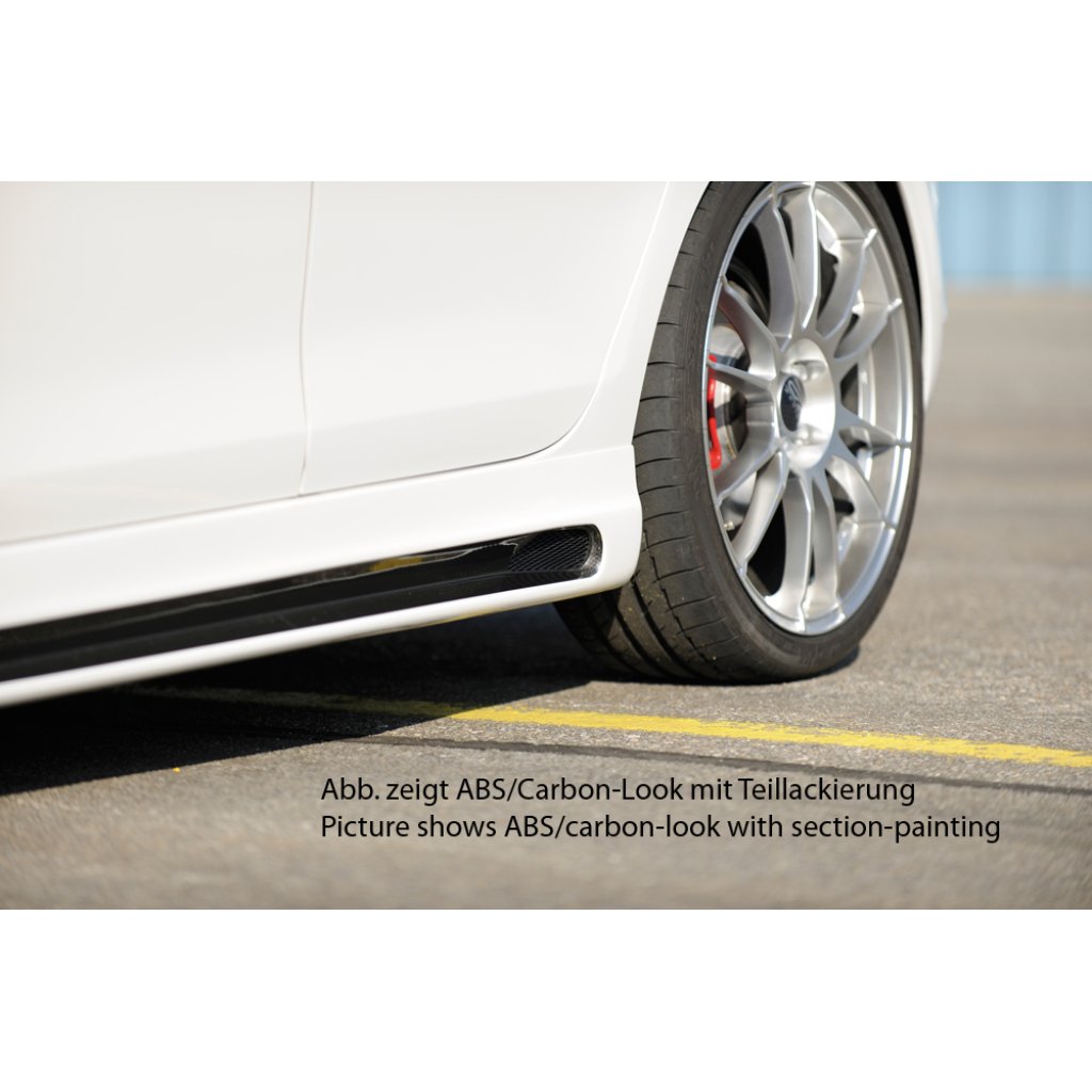 Rieger boční práh mont. strana levá pro Volkswagen Golf 6 vč. GTD, GTI 3-dvéř., 5-dvéř., kabriolet, variant, plast ABS s povrchovou úpravou Carbon-Look, s prolisem a výřezem