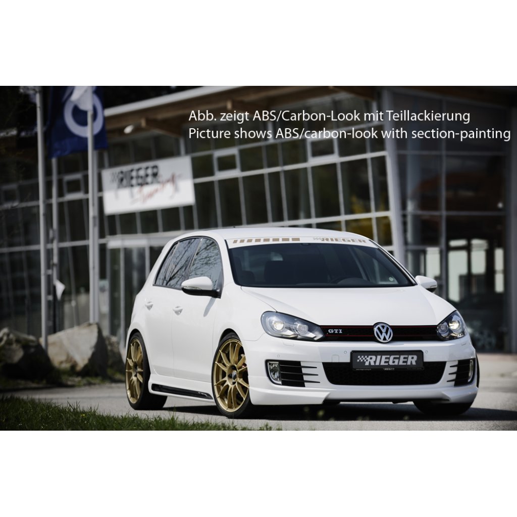 Rieger boční práh mont. strana levá pro Volkswagen Golf 6 vč. GTD, GTI 3-dvéř., 5-dvéř., kabriolet, variant, plast ABS s povrchovou úpravou Carbon-Look, s prolisem a výřezem