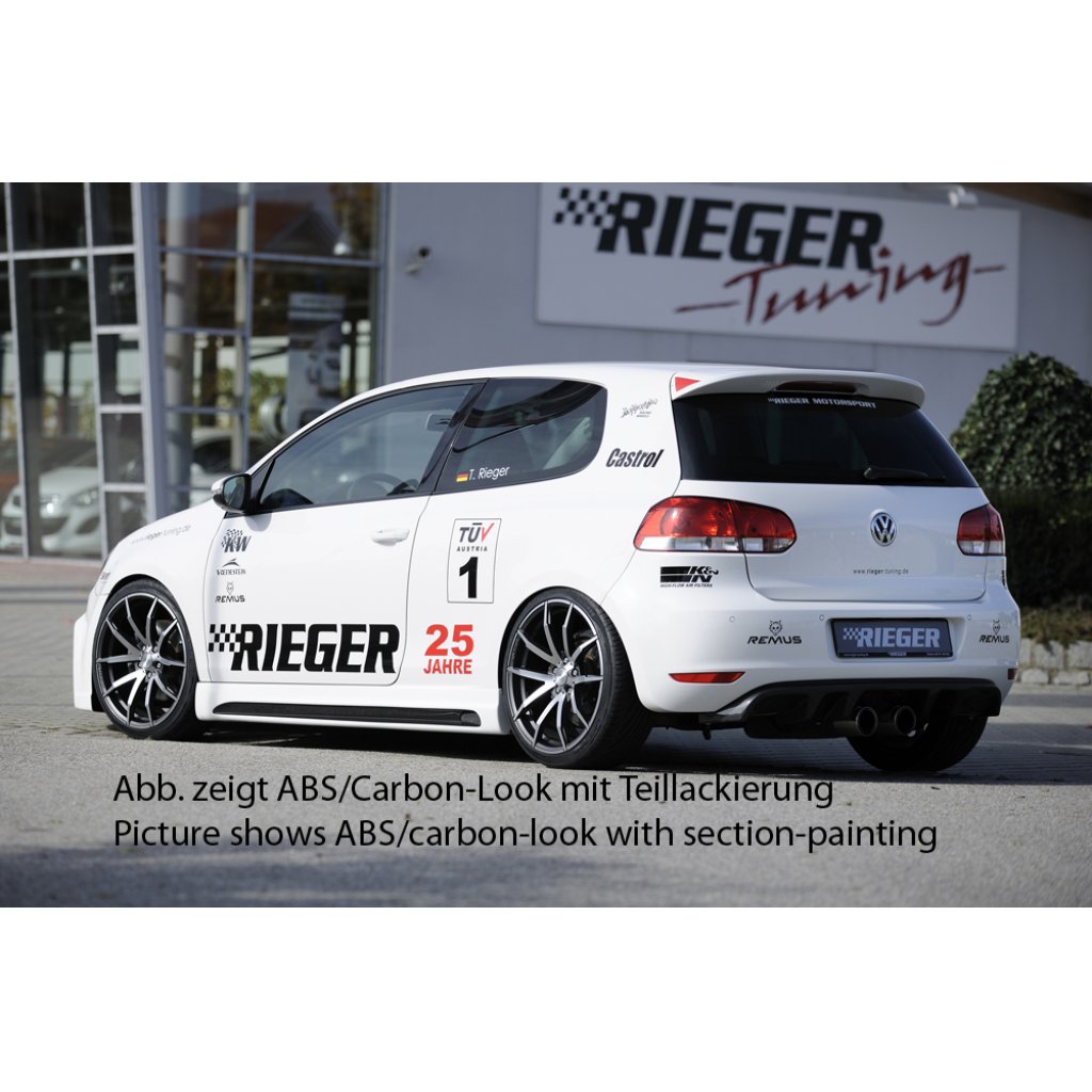 Rieger boční práh mont. strana levá pro Volkswagen Golf 6 vč. GTD, GTI 3-dvéř., 5-dvéř., kabriolet, variant, plast ABS s povrchovou úpravou Carbon-Look, s prolisem a výřezem
