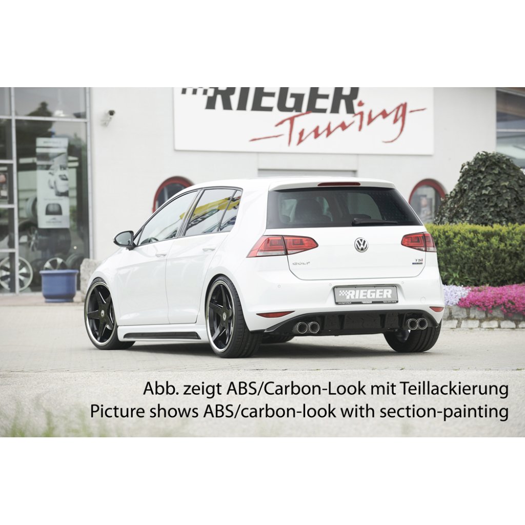 Rieger boční práh mont. strana levá pro Volkswagen Golf 7 vč. GTD, GTI, R 3-dvéř., 5-dvéř., r.v. 04/13-, 06/13-, 10/12-, 12/13-, plast ABS s povrchovou úpravou Carbon-Look, s prolisem a výřezem