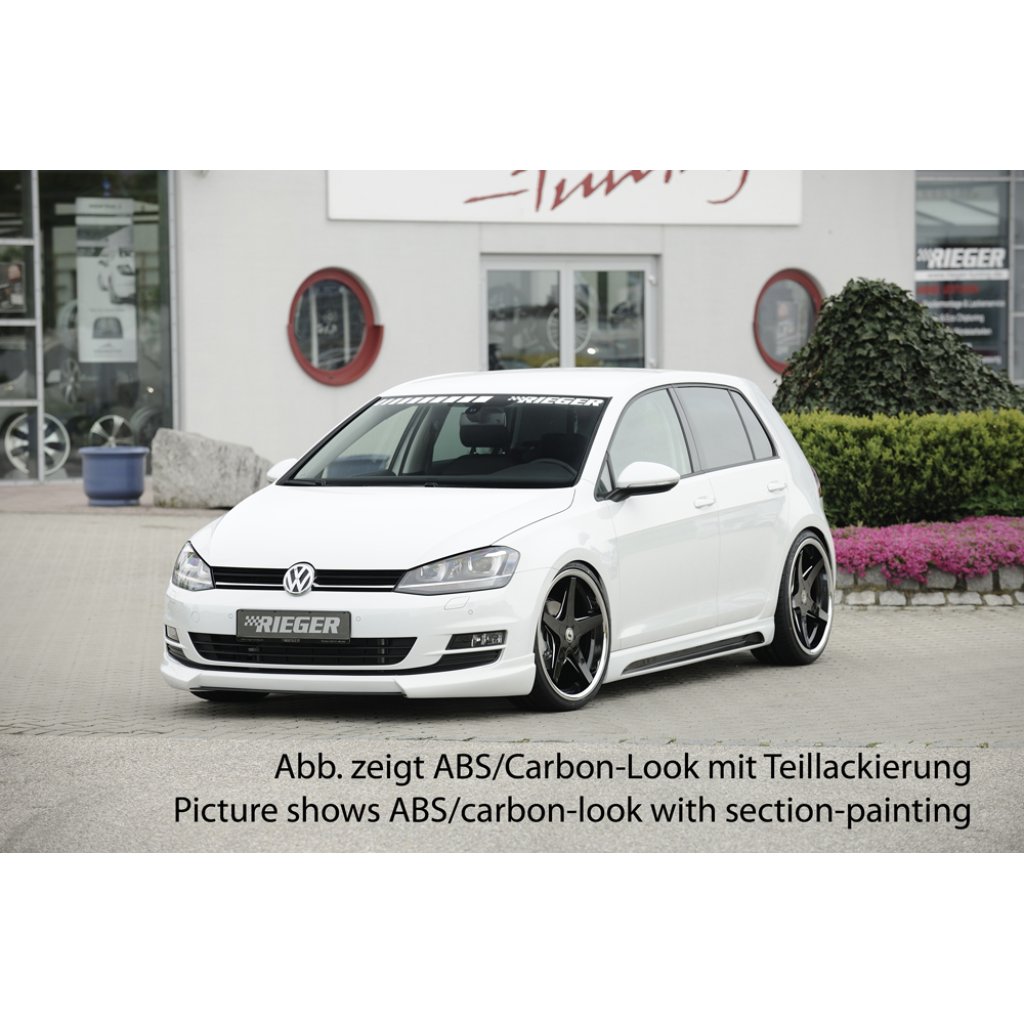 Rieger boční práh mont. strana levá pro Volkswagen Golf 7 vč. GTD, GTI, R 3-dvéř., 5-dvéř., r.v. 04/13-, 06/13-, 10/12-, 12/13-, plast ABS s povrchovou úpravou Carbon-Look, s prolisem a výřezem