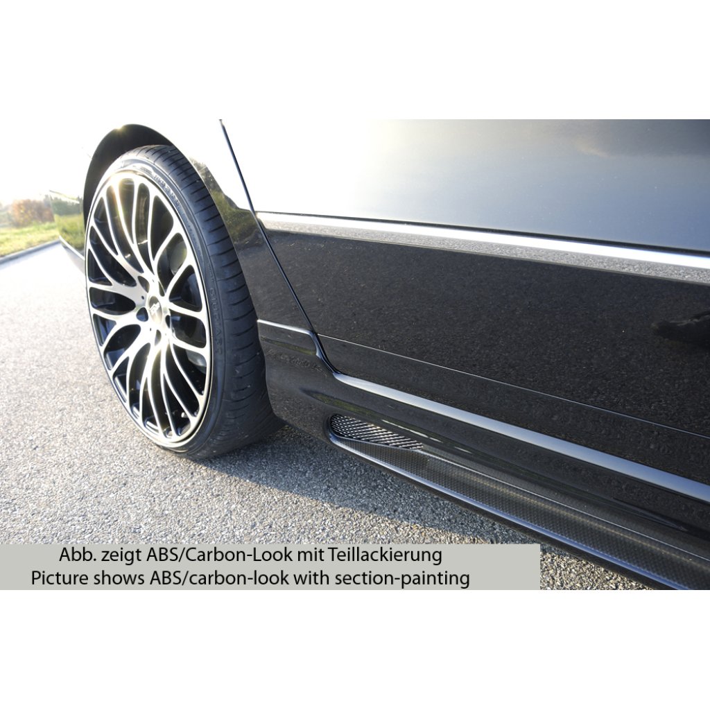 Rieger boční práh mont. strana levá pro Volkswagen Passat 3C combi, sedan vč. faceliftu, r.v. 03/05-07/10, 08/10-, plast ABS s povrchovou úpravou Carbon-Look, s prolisem a výřezem