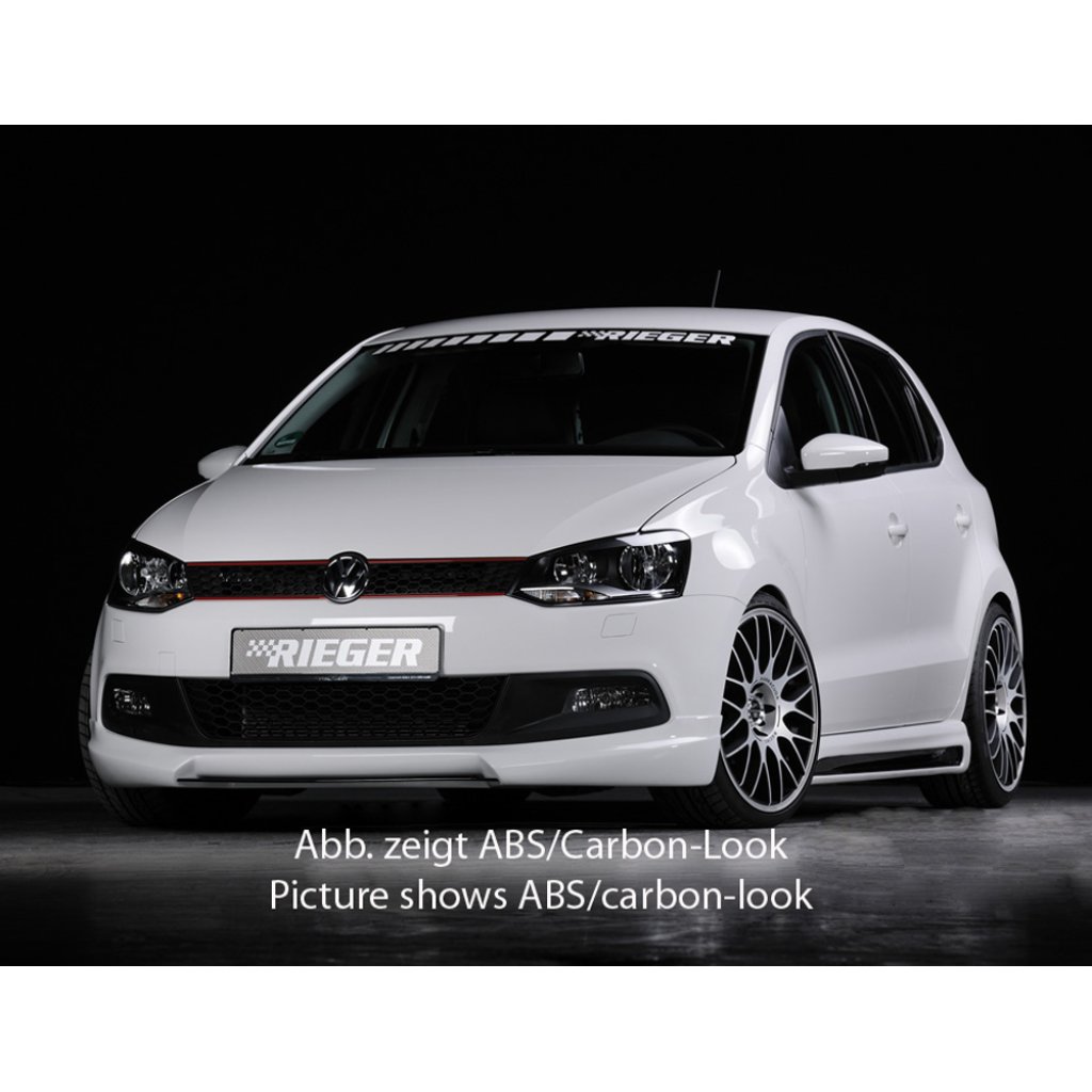 Rieger boční práh mont. strana levá pro Volkswagen Polo 6 6R, GTI 3-dvéř., 5-dvéř. vč. faceliftu, r.v. 02/14-, 04/09-01/14, 05/10-, 05/10-01/14, plast ABS bez povrchové úpravy, s prolisem a výřezem