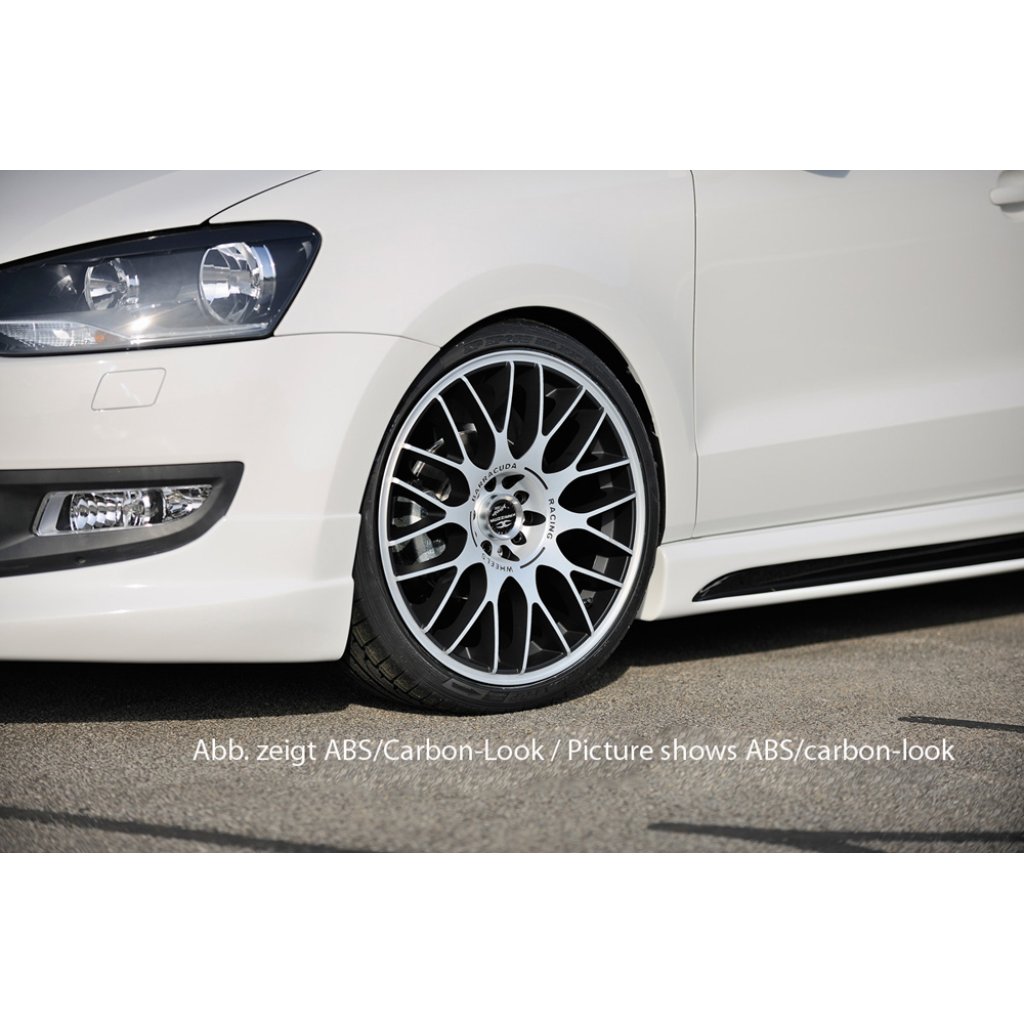 Rieger boční práh mont. strana levá pro Volkswagen Polo 6 6R, GTI 3-dvéř., 5-dvéř. vč. faceliftu, r.v. 02/14-, 04/09-01/14, 05/10-, 05/10-01/14, plast ABS bez povrchové úpravy, s prolisem a výřezem