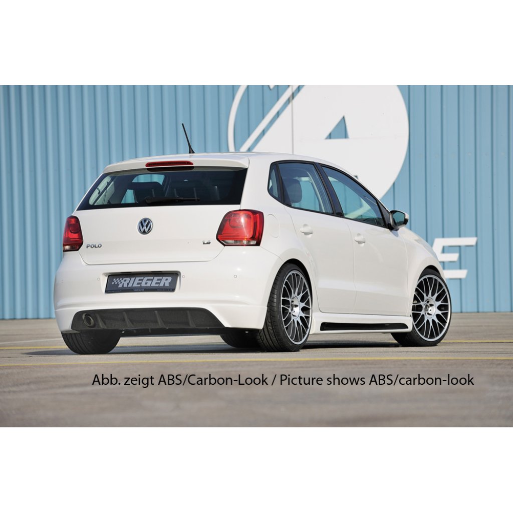 Rieger boční práh mont. strana levá pro Volkswagen Polo 6 6R, GTI 3-dvéř., 5-dvéř. vč. faceliftu, r.v. 02/14-, 04/09-01/14, 05/10-, 05/10-01/14, plast ABS bez povrchové úpravy, s prolisem a výřezem