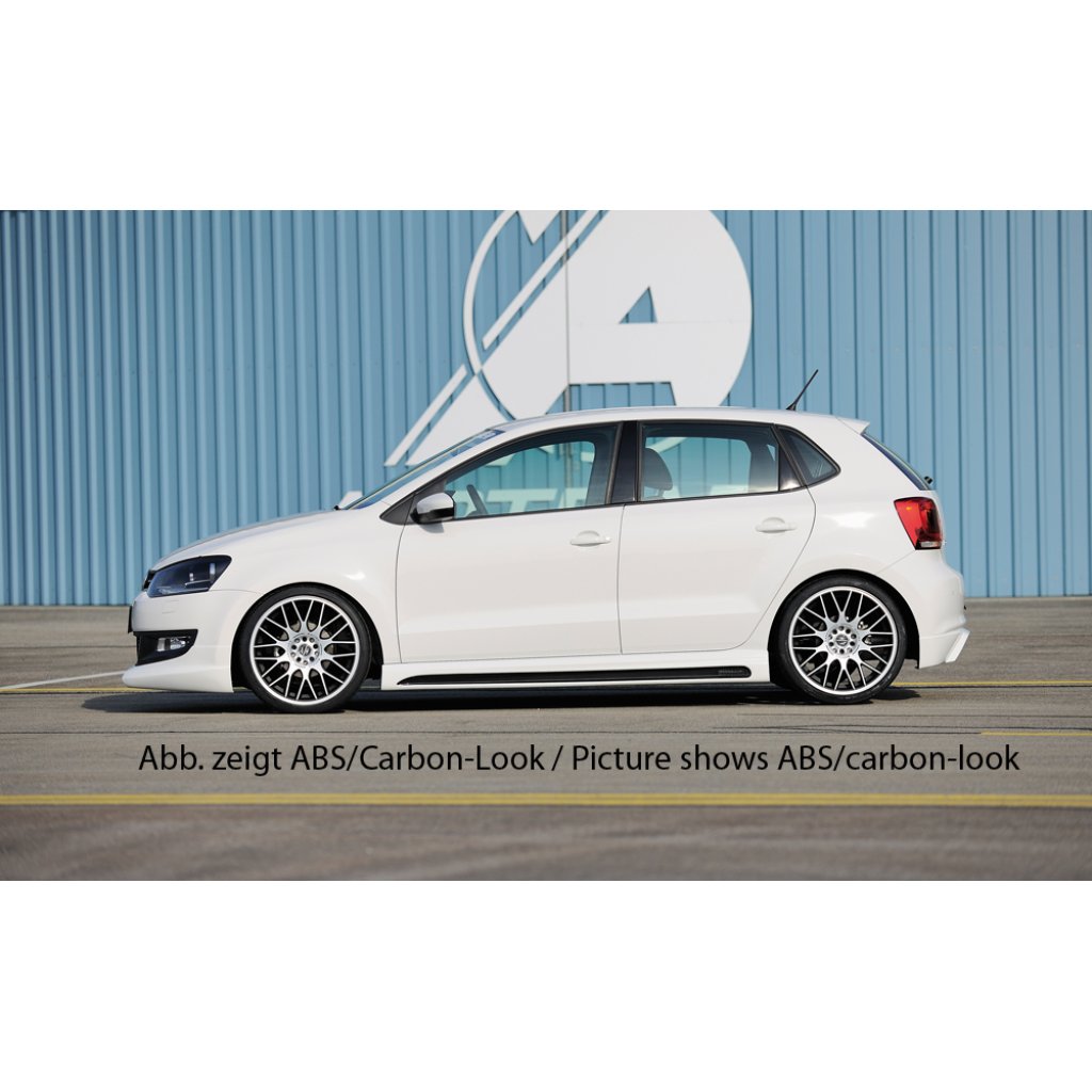Rieger boční práh mont. strana levá pro Volkswagen Polo 6 6R, GTI 3-dvéř., 5-dvéř. vč. faceliftu, r.v. 02/14-, 04/09-01/14, 05/10-, 05/10-01/14, plast ABS bez povrchové úpravy, s prolisem a výřezem