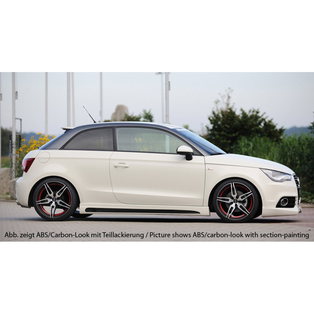 Rieger boční práh mont. strana pravá pro Audi A1 8X 3-dvéř., 5-dvéř. (sportback) vč. faceliftu, r.v. 02/15-, 08/10-12/14, plast ABS bez povrchové úpravy, s prolisem a výřezem
