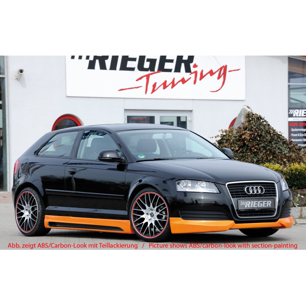 Rieger boční práh mont. strana pravá pro Audi A3 8P 3-dvéř., kabriolet po faceliftu, r.v. 07/08-, plast ABS bez povrchové úpravy, s prolisem a výřezem