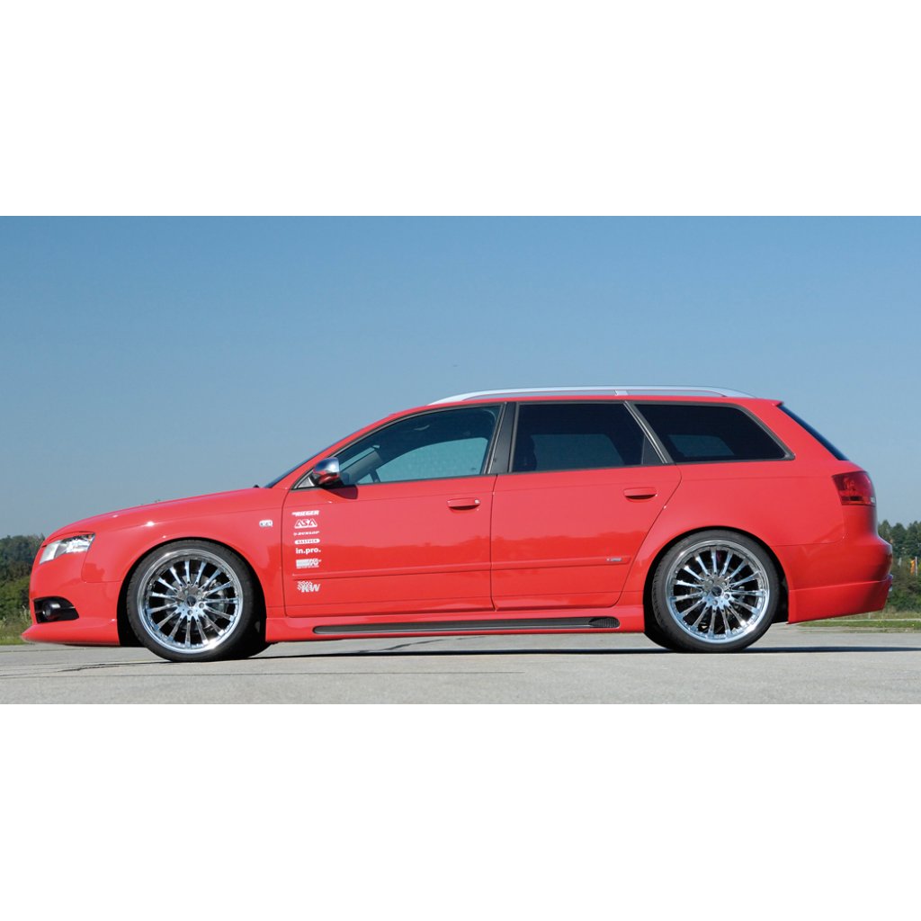 Rieger boční práh mont. strana pravá pro Audi A4 8E avant, sedan po faceliftu, r.v. 11/00-10/04, 11/04-, plast ABS s povrchovou úpravou Carbon-Look, s prolisem a výřezem