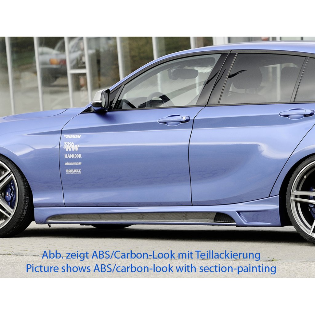 Rieger boční práh mont. strana pravá pro BMW řada 1 F20 sedan / 4-dvéř. vč. faceliftu, r.v. 05/2015-, 09/11-03/2015, plast ABS bez povrchové úpravy, s prolisem a výřezem