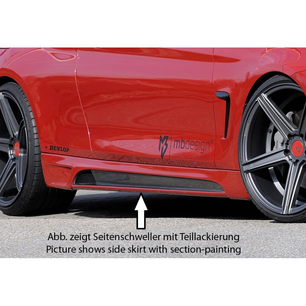 Rieger boční práh mont. strana pravá pro BMW řada 4 F32, F33 coupe (3-dvéř.), kabriolet vč. faceliftu, r.v. 03/13-06/15, 07/15-, 11/12-06/15, plast ABS bez povrchové úpravy, s prolisem a výřezem
