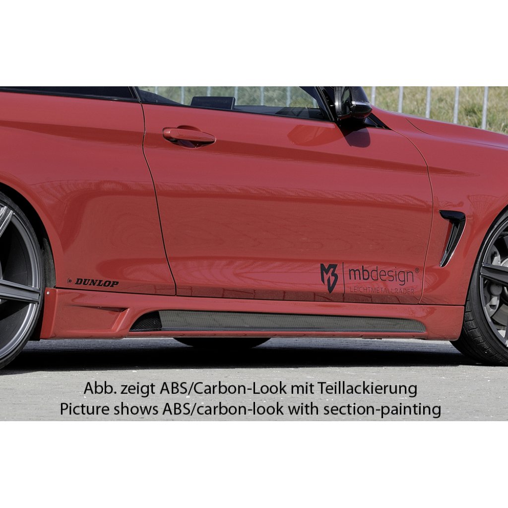 Rieger boční práh mont. strana pravá pro BMW řada 4 F32, F33 coupe (3-dvéř.), kabriolet vč. faceliftu, r.v. 03/13-06/15, 07/15-, 11/12-06/15, plast ABS bez povrchové úpravy, s prolisem a výřezem
