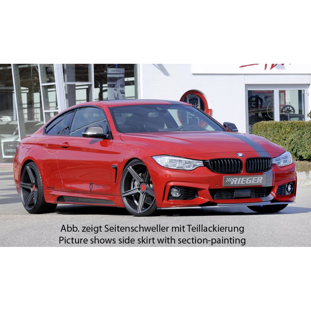 Rieger boční práh mont. strana pravá pro BMW řada 4 F32, F33 coupe (3-dvéř.), kabriolet vč. faceliftu, r.v. 03/13-06/15, 07/15-, 11/12-06/15, plast ABS s povrchovou úpravou Carbon-Look, s prolisem a výřezem