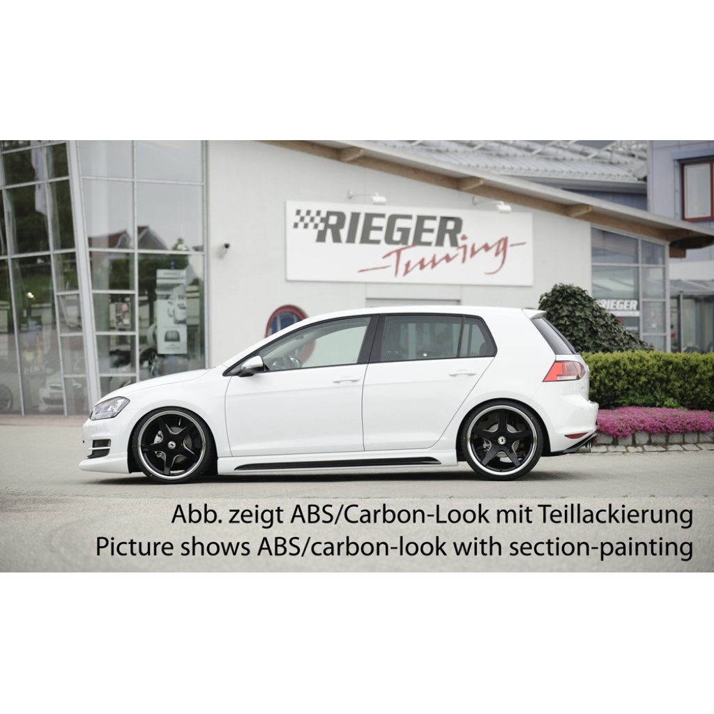Rieger boční práh mont. strana pravá pro Volkswagen Golf 7 vč. GTD, GTI, R 3-dvéř., 5-dvéř., r.v. 04/13-, 06/13-, 10/12-, 12/13-, plast ABS bez povrchové úpravy, s prolisem a výřezem