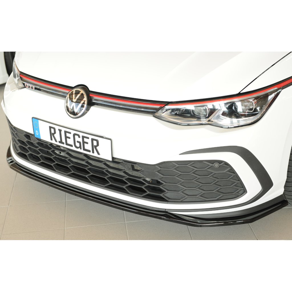 Rieger lipa pod přední nárazník pouze pro GTI / GTD / GTE pro Volkswagen Golf 8 GTI 5-dvéř., 08/20-, plast ABS lakovaný do černé lesklé barvy
