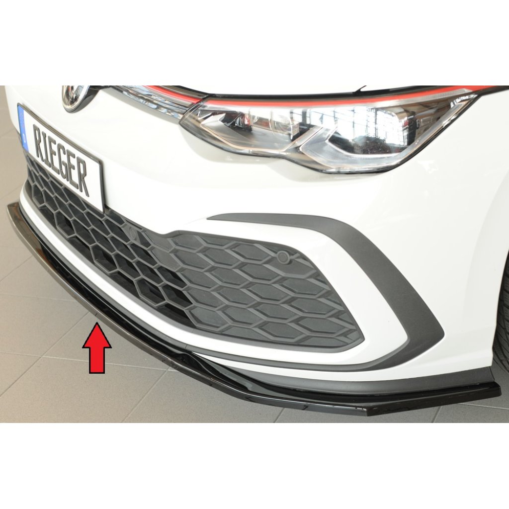 Rieger lipa pod přední nárazník pouze pro GTI / GTD / GTE pro Volkswagen Golf 8 GTI 5-dvéř., 08/20-, plast ABS lakovaný do černé lesklé barvy