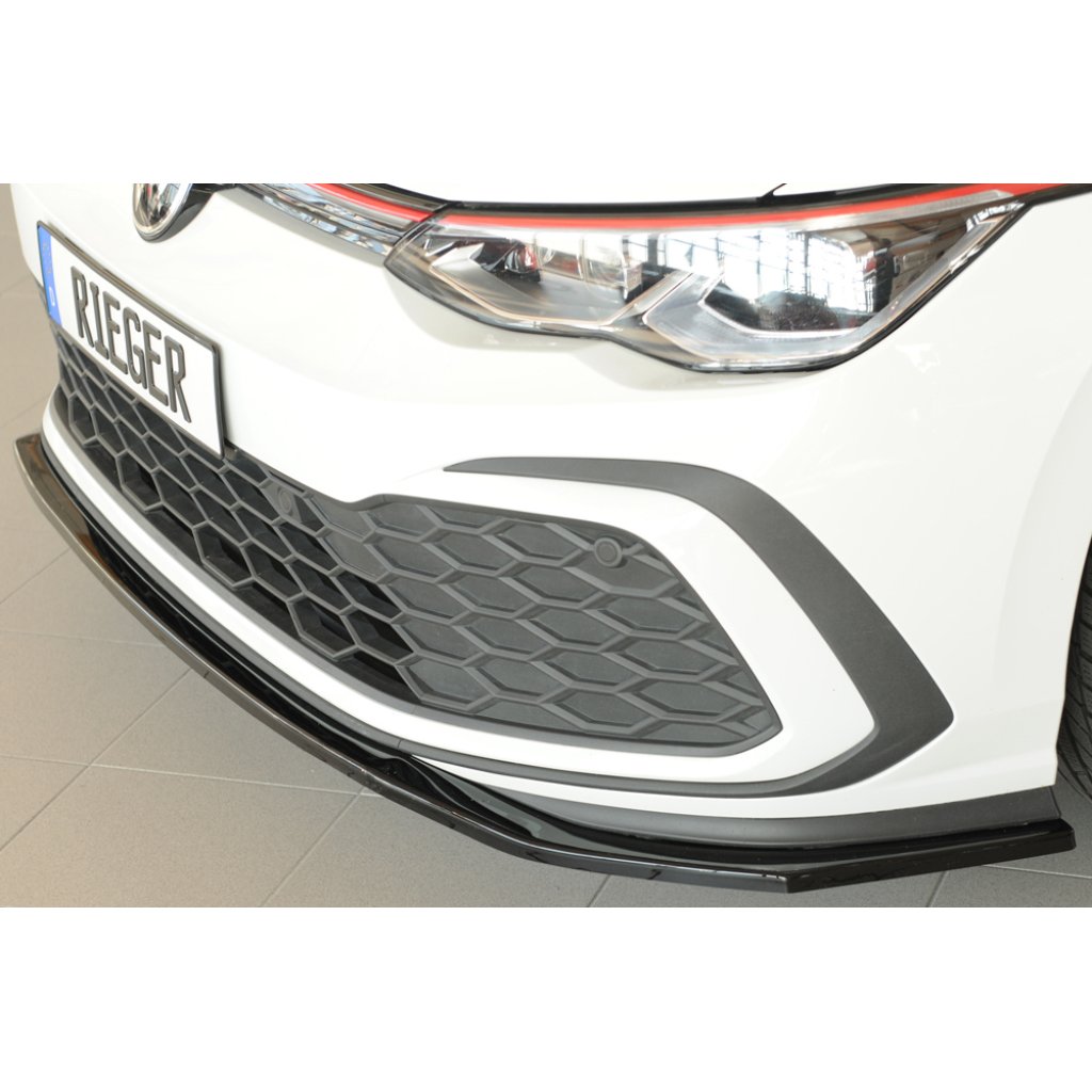 Rieger lipa pod přední nárazník pouze pro GTI / GTD / GTE pro Volkswagen Golf 8 GTI 5-dvéř., 08/20-, plast ABS lakovaný do černé lesklé barvy