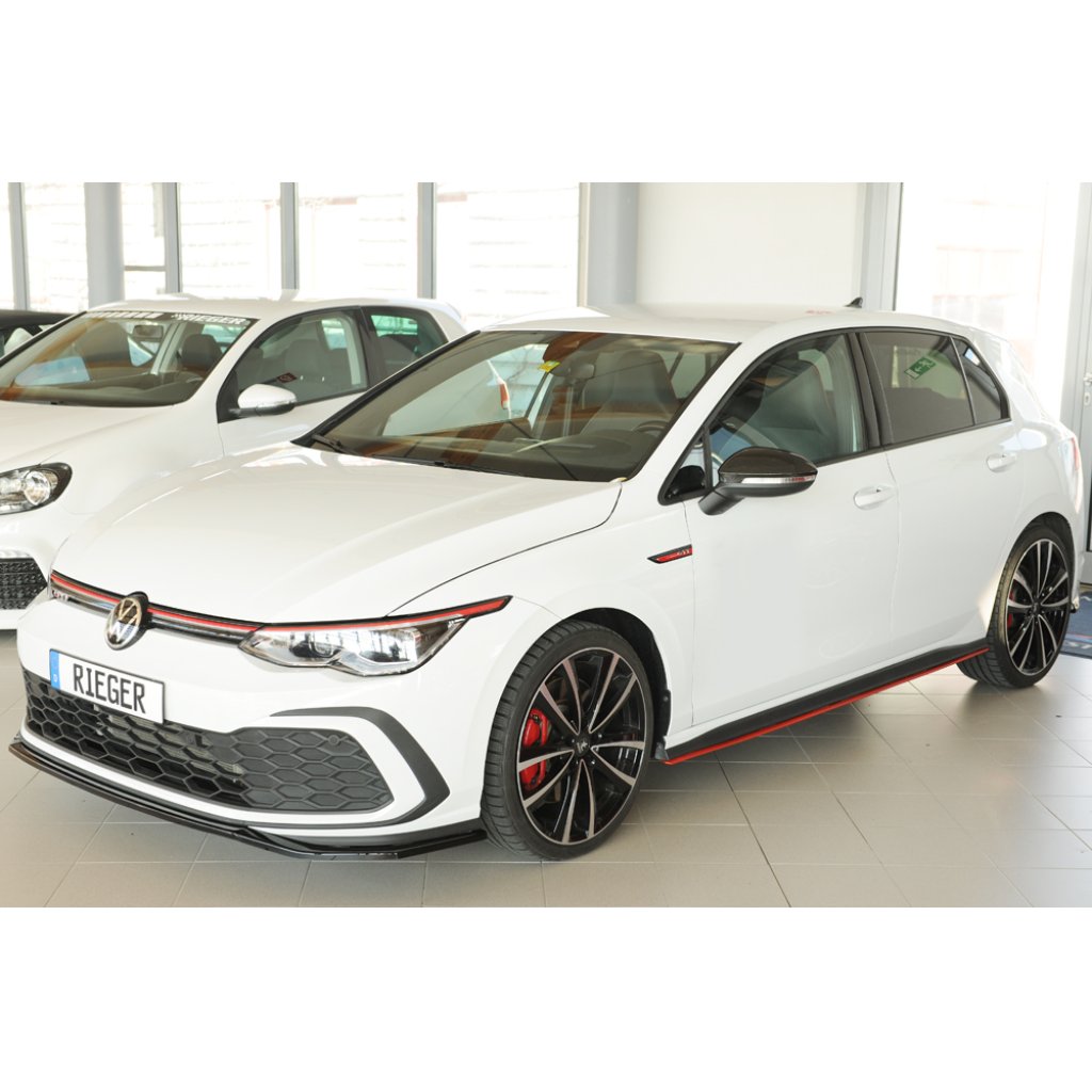 Rieger lipa pod přední nárazník pouze pro GTI / GTD / GTE pro Volkswagen Golf 8 GTI 5-dvéř., 08/20-, plast ABS lakovaný do černé lesklé barvy