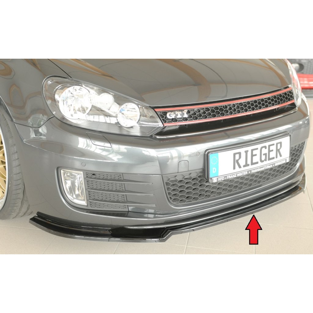 Rieger lipa pod přední nárazník pouze pro GTI / GTD pro Volkswagen Golf 6 GTI kabriolet, plast ABS lakovaný do černé lesklé barvy
