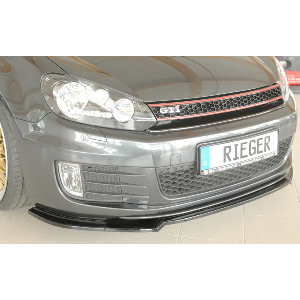 Rieger lipa pod přední nárazník pouze pro GTI / GTD pro Volkswagen Golf 6 GTI kabriolet, plast ABS lakovaný do černé lesklé barvy