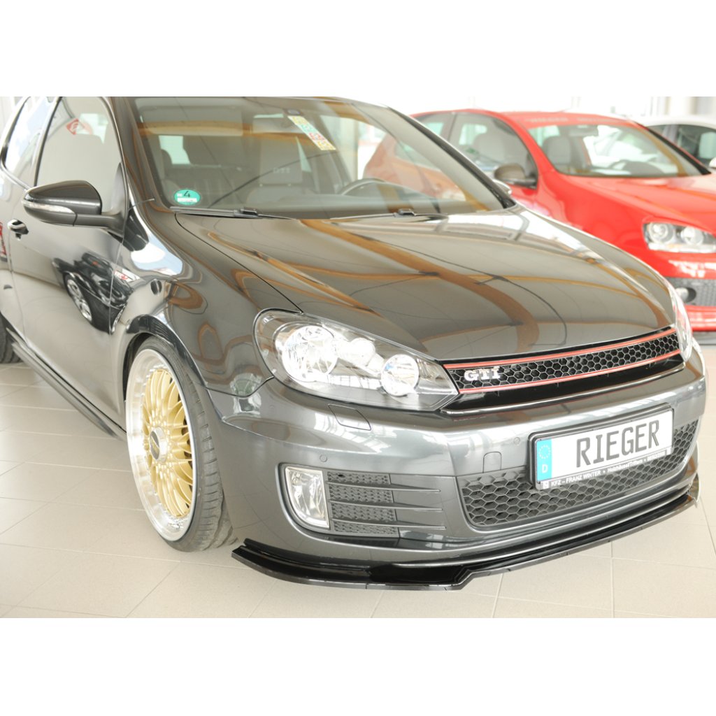 Rieger lipa pod přední nárazník pouze pro GTI / GTD pro Volkswagen Golf 6 GTI kabriolet, plast ABS lakovaný do černé lesklé barvy