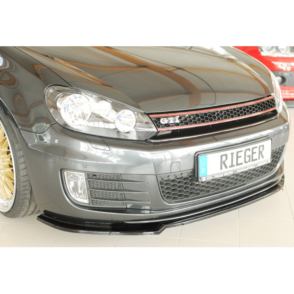 Rieger lipa pod přední nárazník pouze pro GTI / GTD pro Volkswagen Golf 6 GTI kabriolet, plast ABS lakovaný do černé lesklé barvy