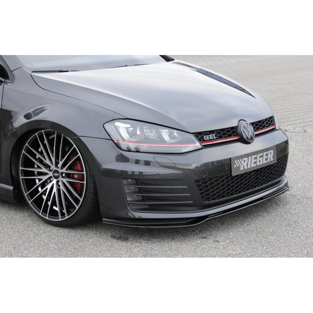 Rieger lipa pod přední nárazník pouze pro GTI / GTD pro Volkswagen Golf 7 GTD, GTI 3-dvéř., 5-dvéř. před faceliftem, 04/13-12/16, 06/13-12/16, plast ABS lakovaný do černé lesklé barvy