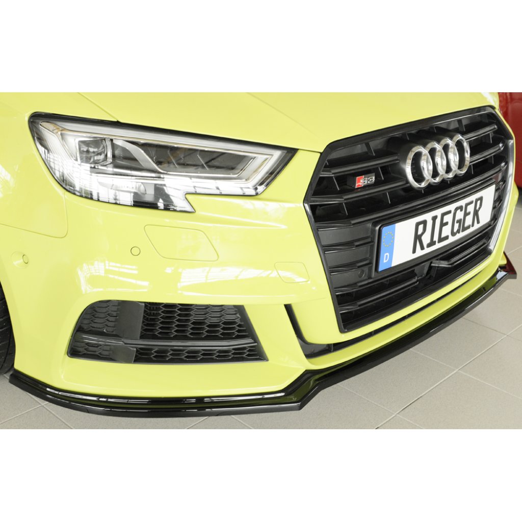 Rieger lipa pod přední nárazník pro Audi A3 8V 3-dvéř. (hatchback 8V1), 5-dvéř. (sportback 8VA) po faceliftu, 09/16-, plast ABS lakovaný do černé lesklé barvy
