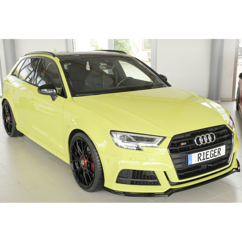 Rieger lipa pod přední nárazník pro Audi A3 8V 3-dvéř. (hatchback 8V1), 5-dvéř. (sportback 8VA) po faceliftu, 09/16-, plast ABS lakovaný do černé lesklé barvy