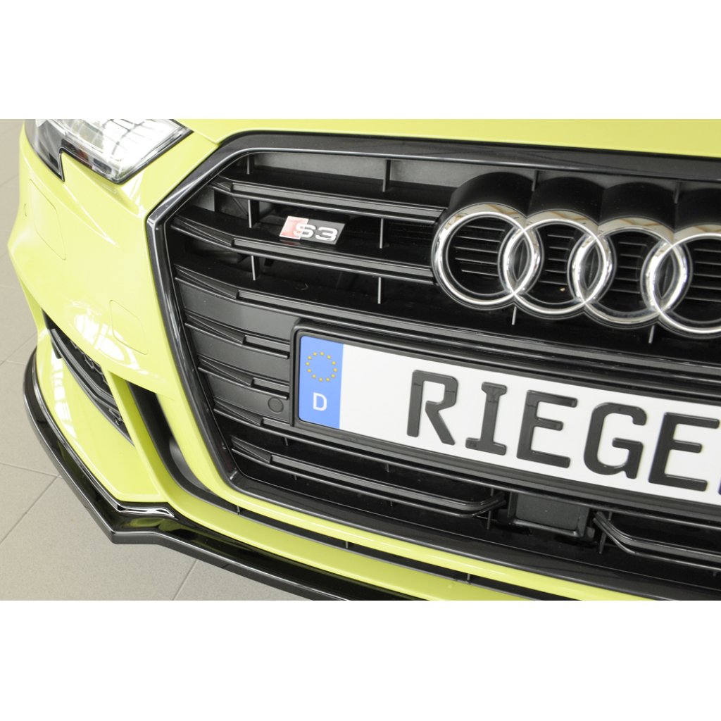 Rieger lipa pod přední nárazník pro Audi A3 8V 3-dvéř. (hatchback 8V1), 5-dvéř. (sportback 8VA) po faceliftu, 09/16-, plast ABS lakovaný do černé lesklé barvy