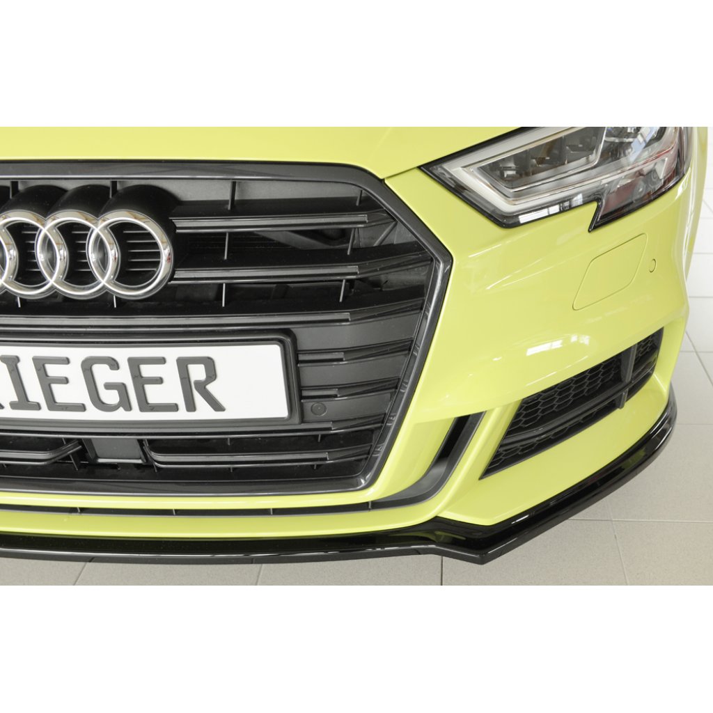 Rieger lipa pod přední nárazník pro Audi A3 8V 3-dvéř. (hatchback 8V1), 5-dvéř. (sportback 8VA) po faceliftu, 09/16-, plast ABS lakovaný do černé lesklé barvy