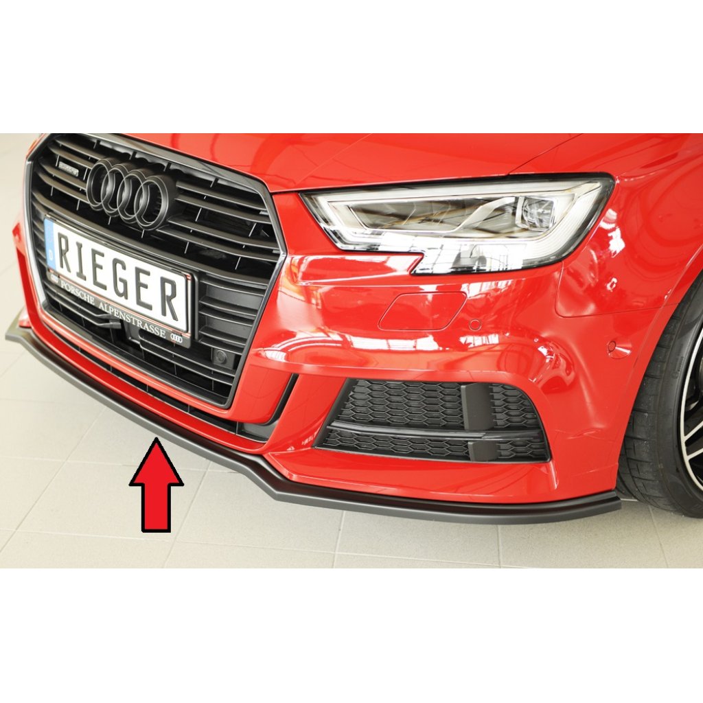 Rieger lipa pod přední nárazník pro Audi A3 S3 8V 3-dvéř. (convertible 8V7), 5-dvéř. (sedan 8VS) po faceliftu, 09/16-, plast ABS bez povrchové úpravy