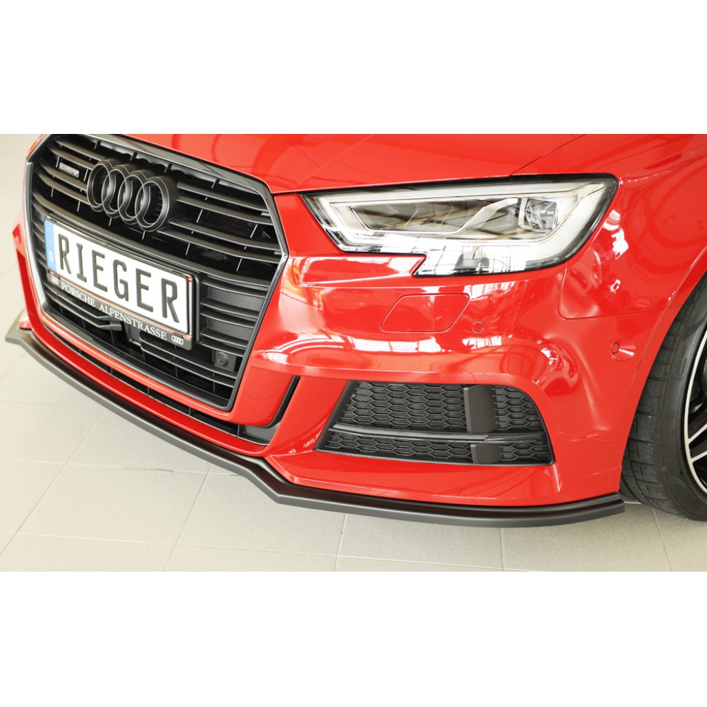 Rieger lipa pod přední nárazník pro Audi A3 S3 8V 3-dvéř. (convertible 8V7), 5-dvéř. (sedan 8VS) po faceliftu, 09/16-, plast ABS bez povrchové úpravy
