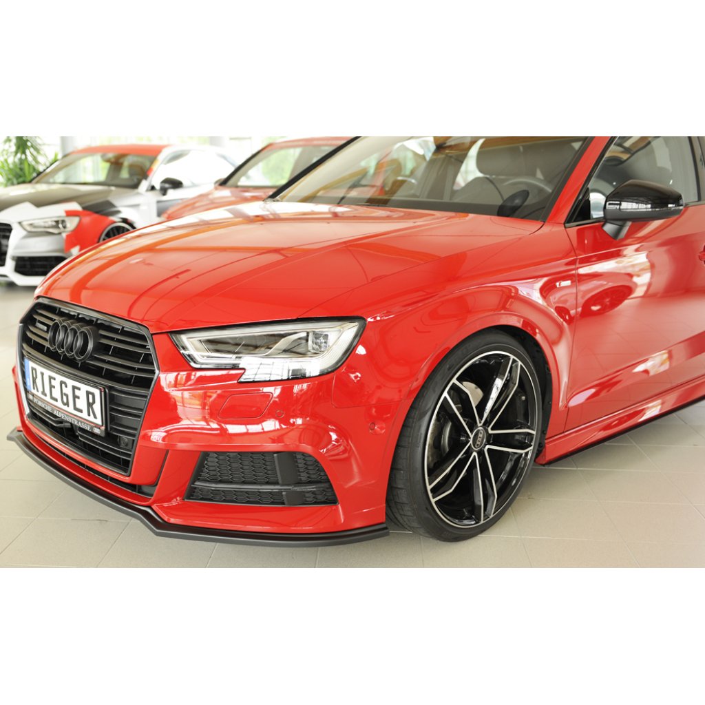 Rieger lipa pod přední nárazník pro Audi A3 S3 8V 3-dvéř. (convertible 8V7), 5-dvéř. (sedan 8VS) po faceliftu, 09/16-, plast ABS bez povrchové úpravy