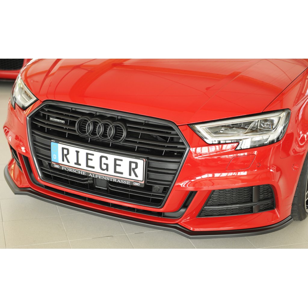 Rieger lipa pod přední nárazník pro Audi A3 S3 8V 3-dvéř. (convertible 8V7), 5-dvéř. (sedan 8VS) po faceliftu, 09/16-, plast ABS bez povrchové úpravy