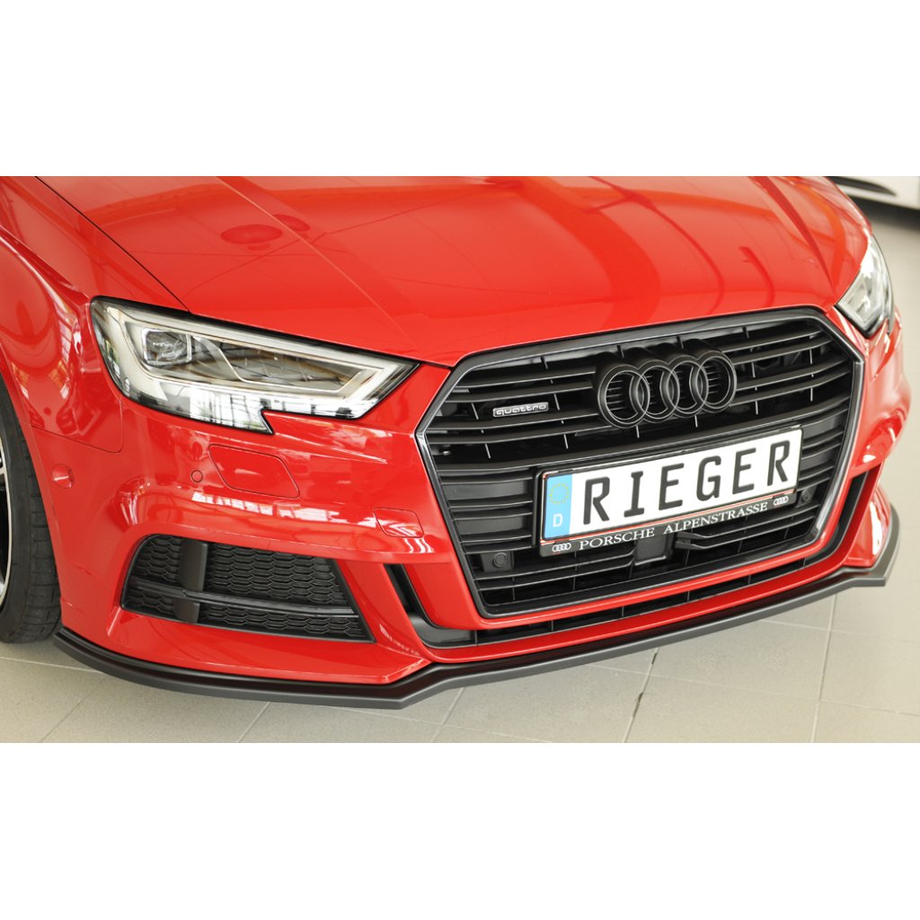 Rieger lipa pod přední nárazník pro Audi A3 S3 8V 3-dvéř. (convertible 8V7), 5-dvéř. (sedan 8VS) po faceliftu, 09/16-, plast ABS bez povrchové úpravy