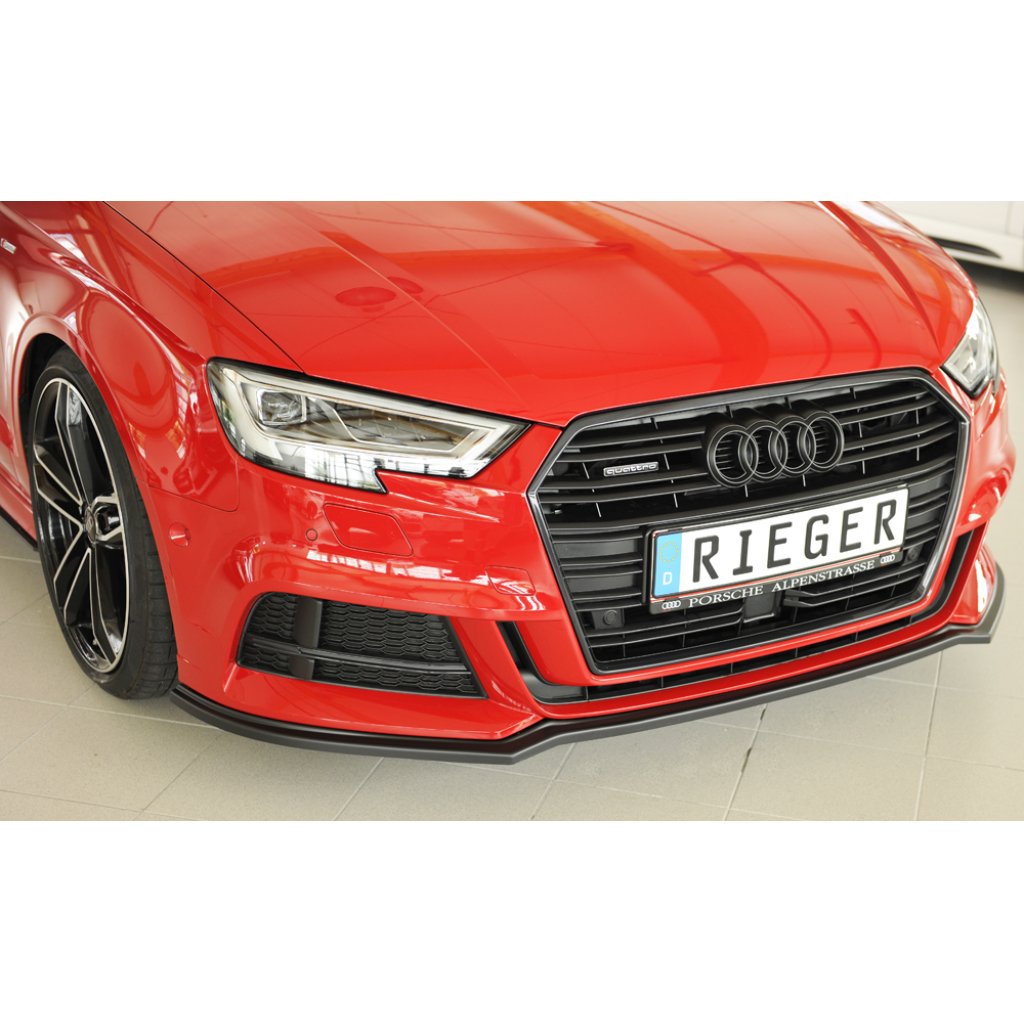 Rieger lipa pod přední nárazník pro Audi A3 S3 8V 3-dvéř. (convertible 8V7), 5-dvéř. (sedan 8VS) po faceliftu, 09/16-, plast ABS bez povrchové úpravy
